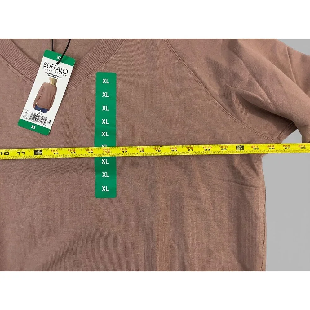 NWT Buffalo David Bitton Women Super Soft V-Neck Pullover Sweatshirt, T Rouse - Picture 7 of 11